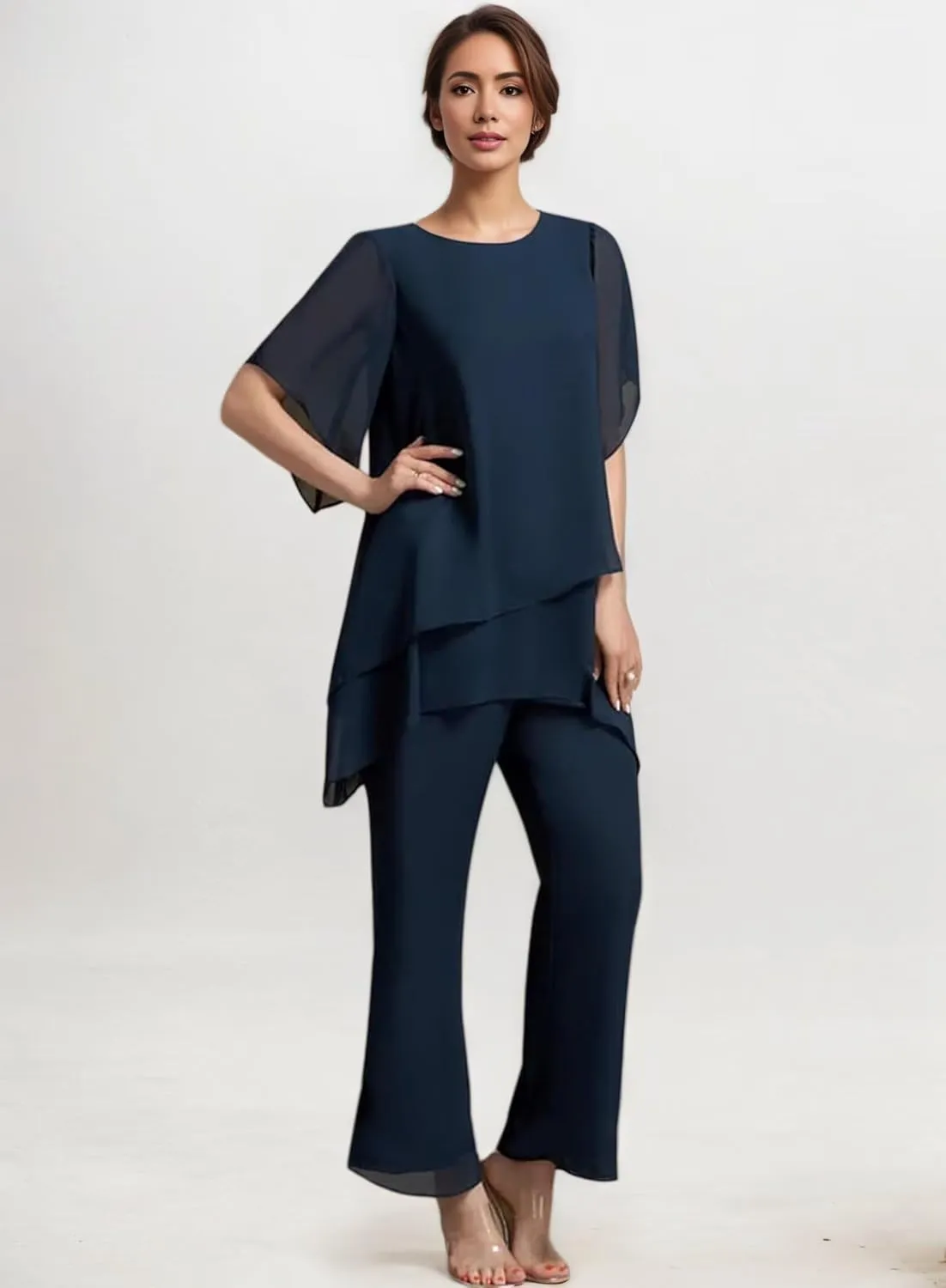 2 Pieces Mother of The Bride Pant Suits for Wedding Chiffon Pant Suits for Women Dressy 2025