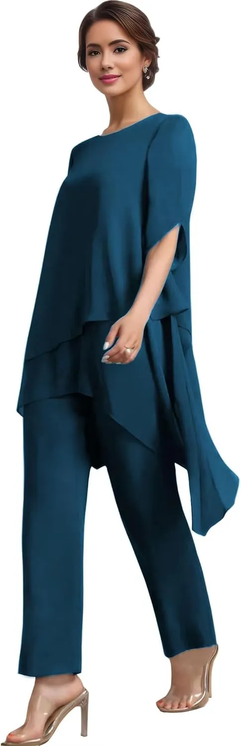 2 Pieces Mother of The Bride Pant Suits for Wedding Chiffon Pant Suits for Women Dressy 2025