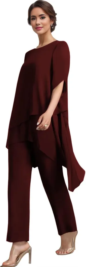 2 Pieces Mother of The Bride Pant Suits for Wedding Chiffon Pant Suits for Women Dressy 2025