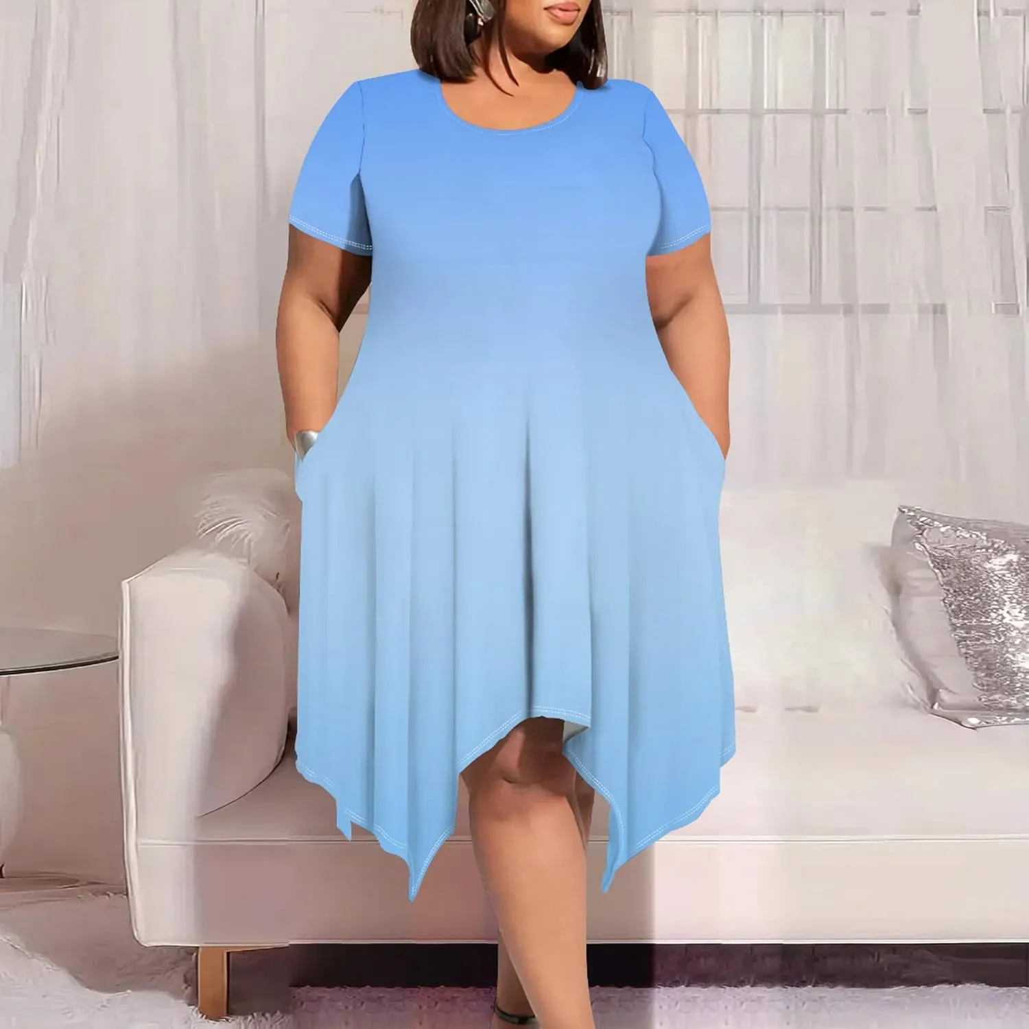 2024 Women's Summer Plus Size Casual Loose Short Sleeve Long T Shirt Midi Dress Beach Maxi Sundress Travel Vacation Outfits