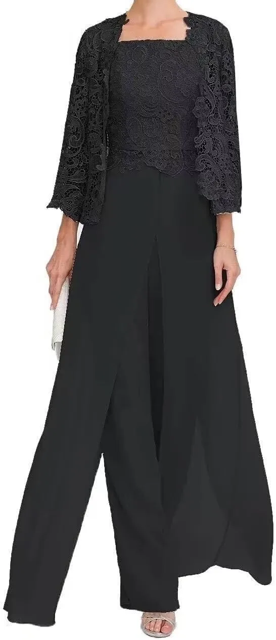 3 Pieces Mother of The Bride Pants Suits Formal Outfit for Womens Pantsuits Grandmother of The Bride Dresses