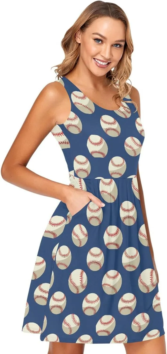 ALAZA Swan Flower Floral Women Summer Dresses Casual Sleeveless Sundress with Pockets Tank Dress