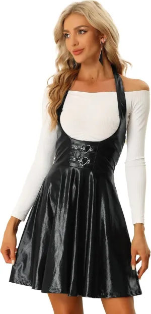 Allegra K Metallic Skirts for Women's Holographic Party Shimmering High Waist Gothic Suspender Skirt