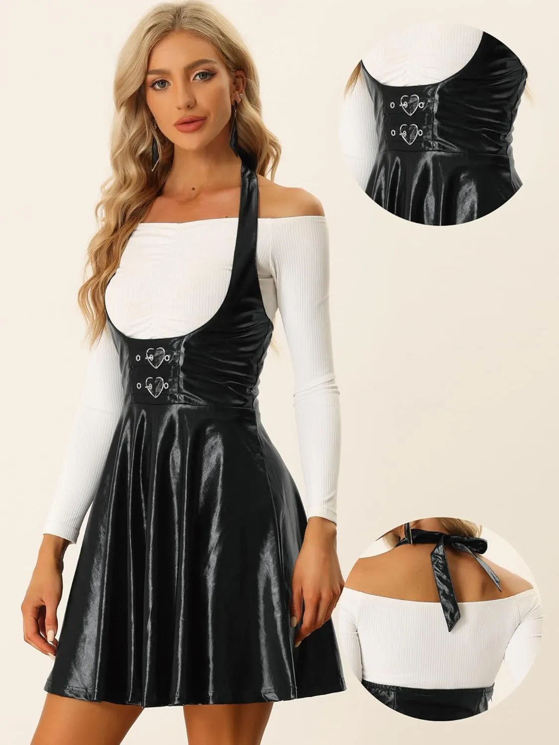 Allegra K Metallic Skirts for Women's Holographic Party Shimmering High Waist Gothic Suspender Skirt