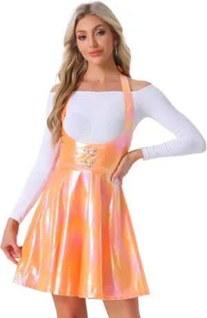 Allegra K Metallic Skirts for Women's Holographic Party Shimmering High Waist Gothic Suspender Skirt
