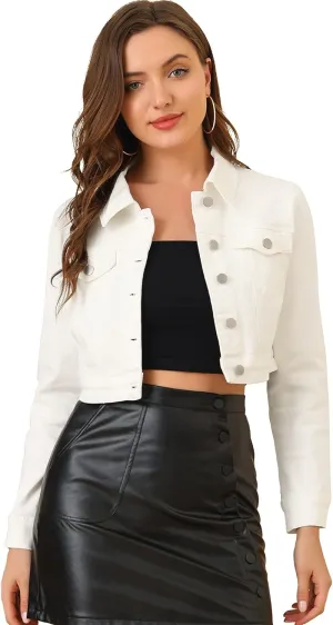 Allegra K Women's Denim Jackets 2025 Casual Button Down Long Sleeves Crop Jean Jacket