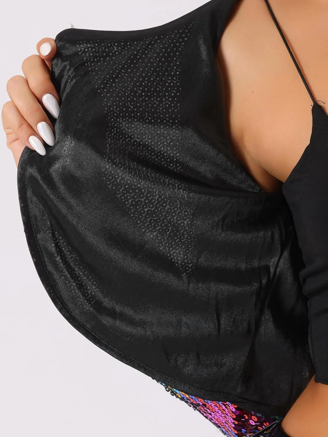 Allegra K Women's Halloween Costume Sequin Jacket Sparkly Party 3/4 Sleeve Open Front Crop Bolero Shrug Cardigan