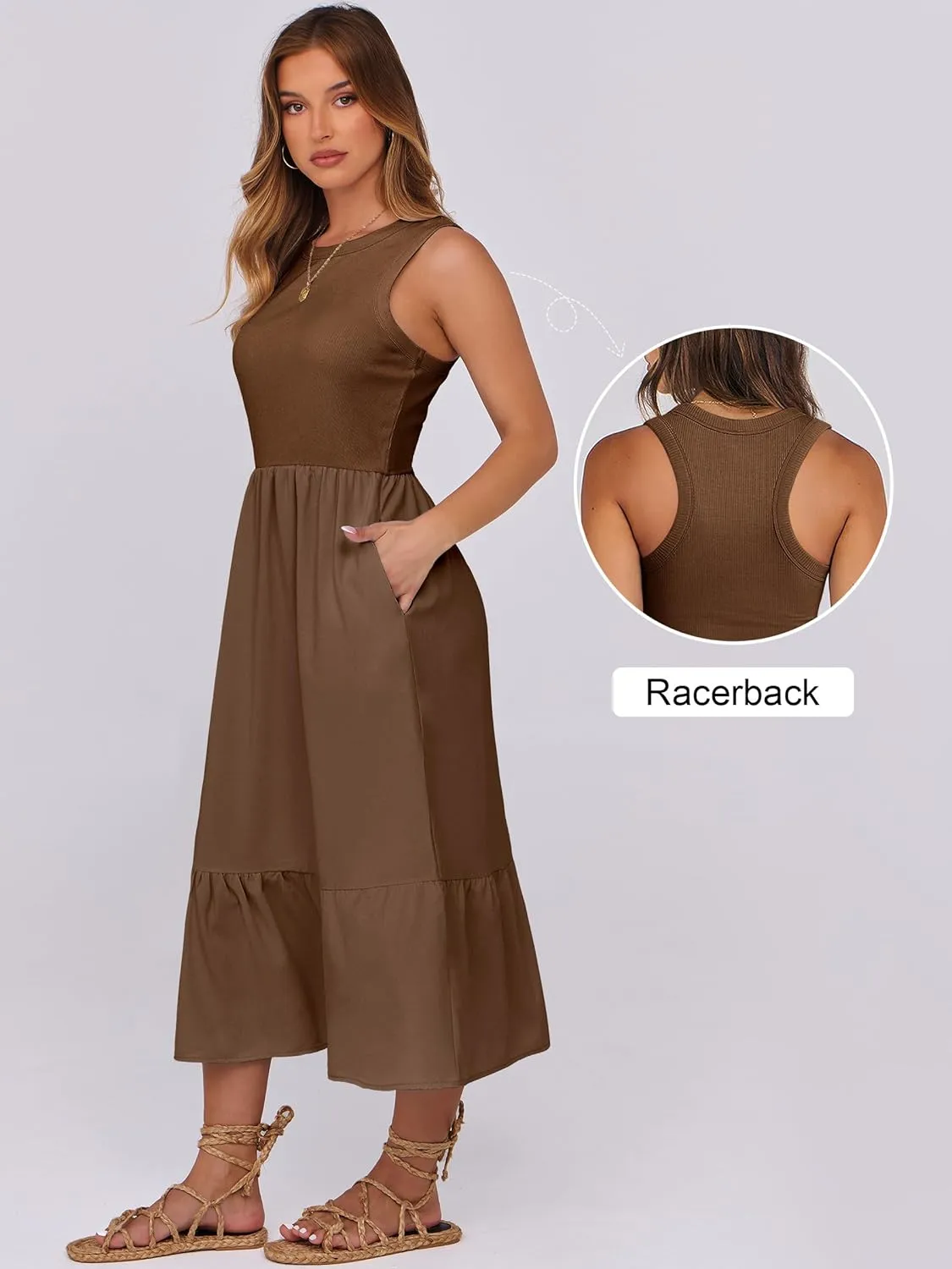 ANRABESS Women Midi Dresses 2025 Summer Casual Sleeveless Sundress High Neck Tank Top Racerback Flowy Beach Dress  Pockets