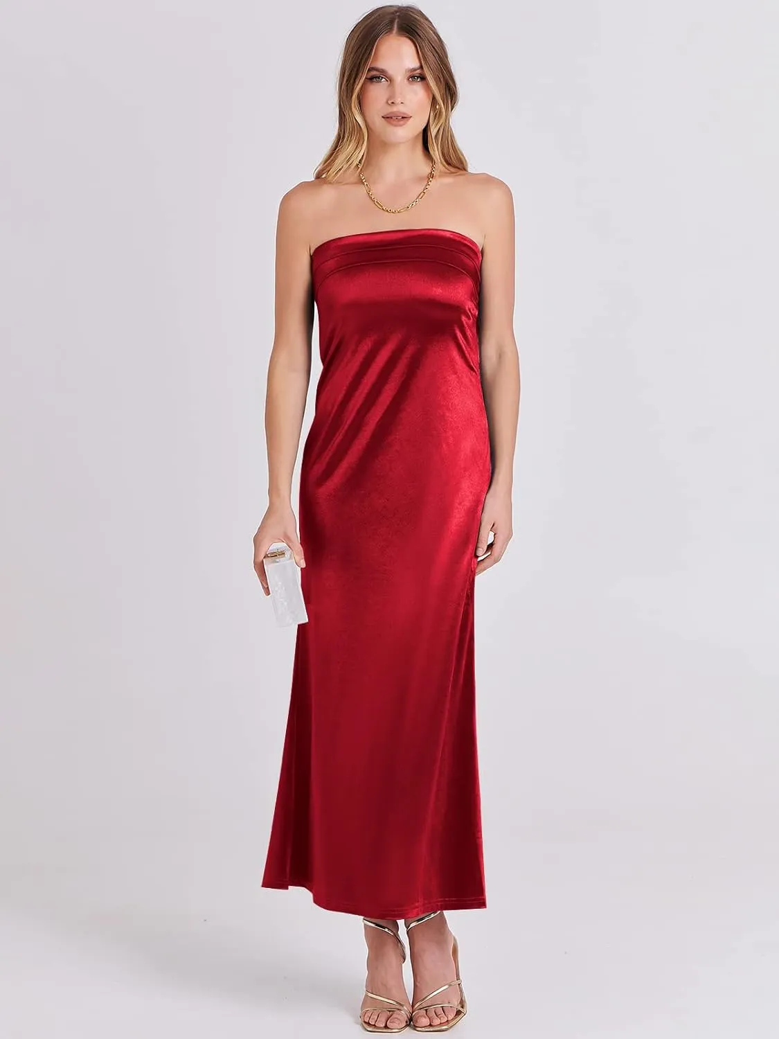 ANRABESS Women Summer Wedding Guest Maxi Dress Strapless Satin Tube Bodycon Backless Cocktail Formal Dresses 2025 Spring