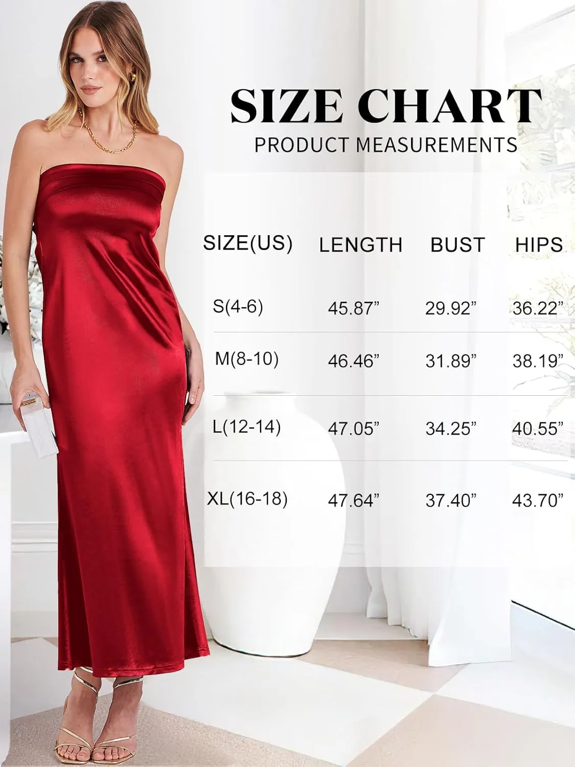 ANRABESS Women Summer Wedding Guest Maxi Dress Strapless Satin Tube Bodycon Backless Cocktail Formal Dresses 2025 Spring
