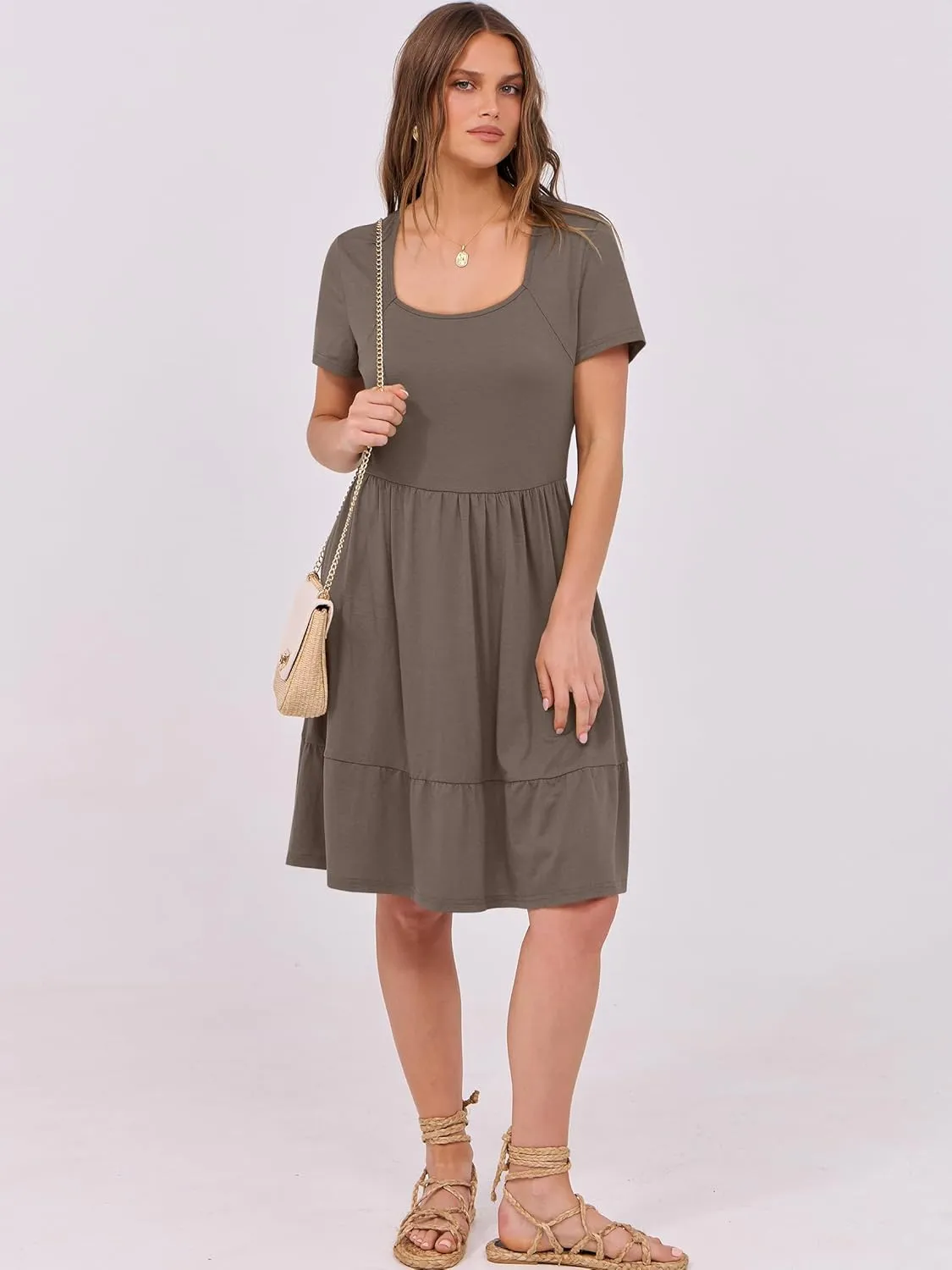 ANRABESS Womens Summer Casual Dresses Short Sleeve Square Neck Babydoll Dress 2025 Vacation A-Line Beach Cute Short Sundress