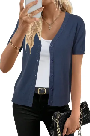 Arach&Cloz Womens Wool Blended Cropped Cardigan Sweater 2025 Short Sleeve Shrug Business Casual Outfits Lightweight Top