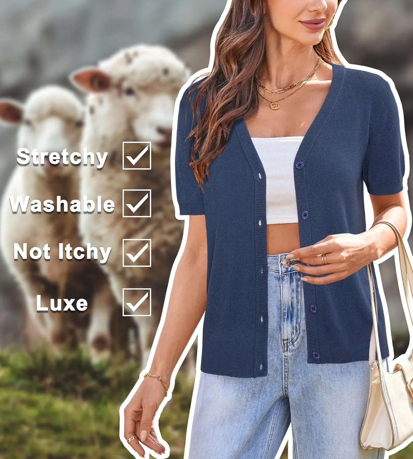 Arach&Cloz Womens Wool Blended Cropped Cardigan Sweater 2025 Short Sleeve Shrug Business Casual Outfits Lightweight Top