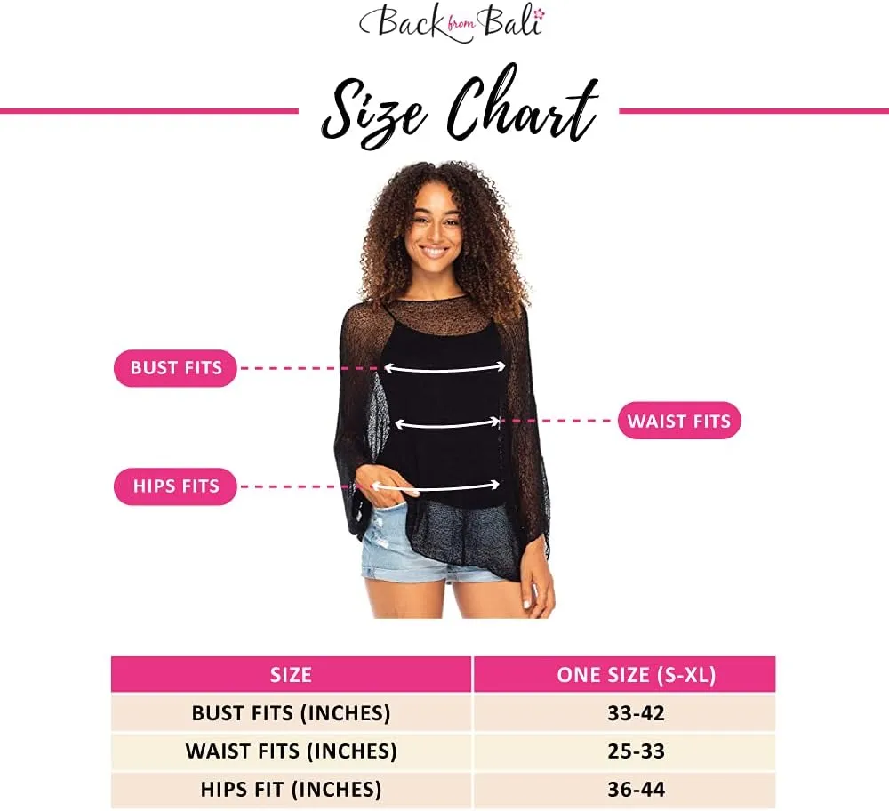 Back From Bali Womens Sheer Shrug Dressy Poncho Top Lightweight Mesh Knit Sweater Dolman Sleeves