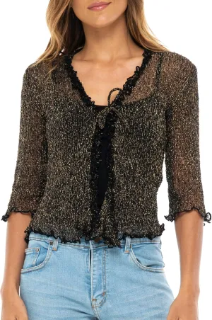 Back From Bali Womens Sheer Shrug Ruffle Cardigan Lightweight Sweater Bolero Arm Cover
