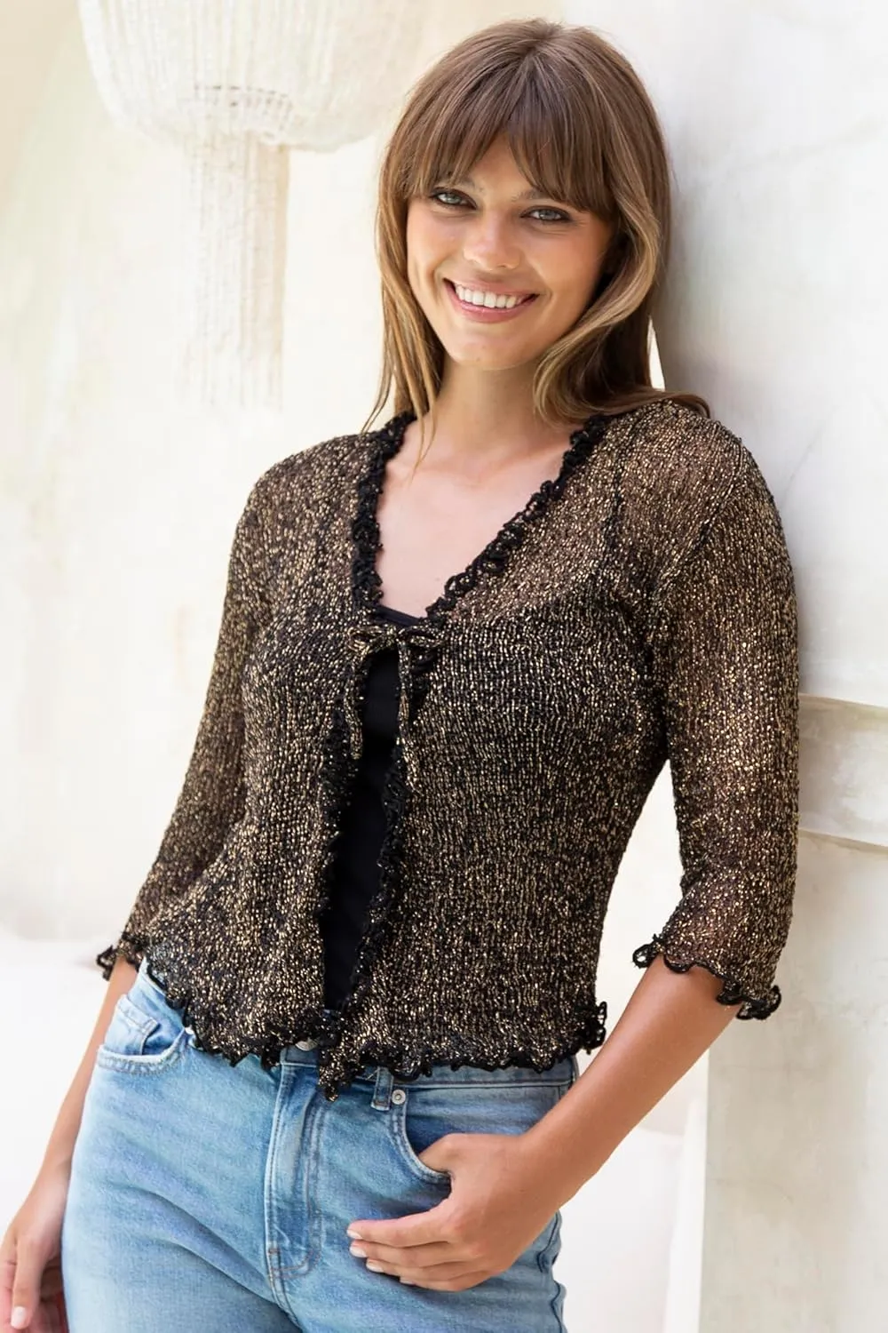 Back From Bali Womens Sheer Shrug Ruffle Cardigan Lightweight Sweater Bolero Arm Cover