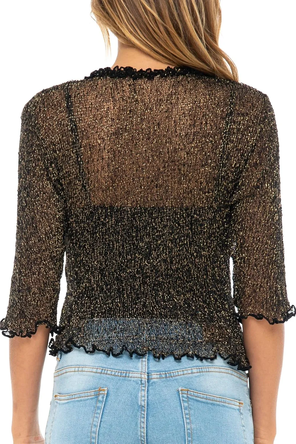 Back From Bali Womens Sheer Shrug Ruffle Cardigan Lightweight Sweater Bolero Arm Cover