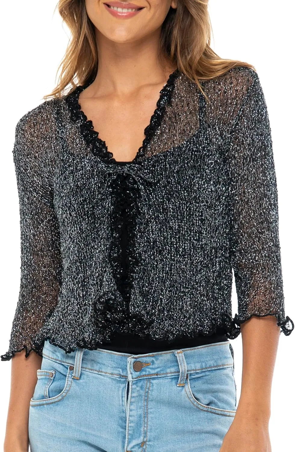 Back From Bali Womens Sheer Shrug Ruffle Cardigan Lightweight Sweater Bolero Arm Cover