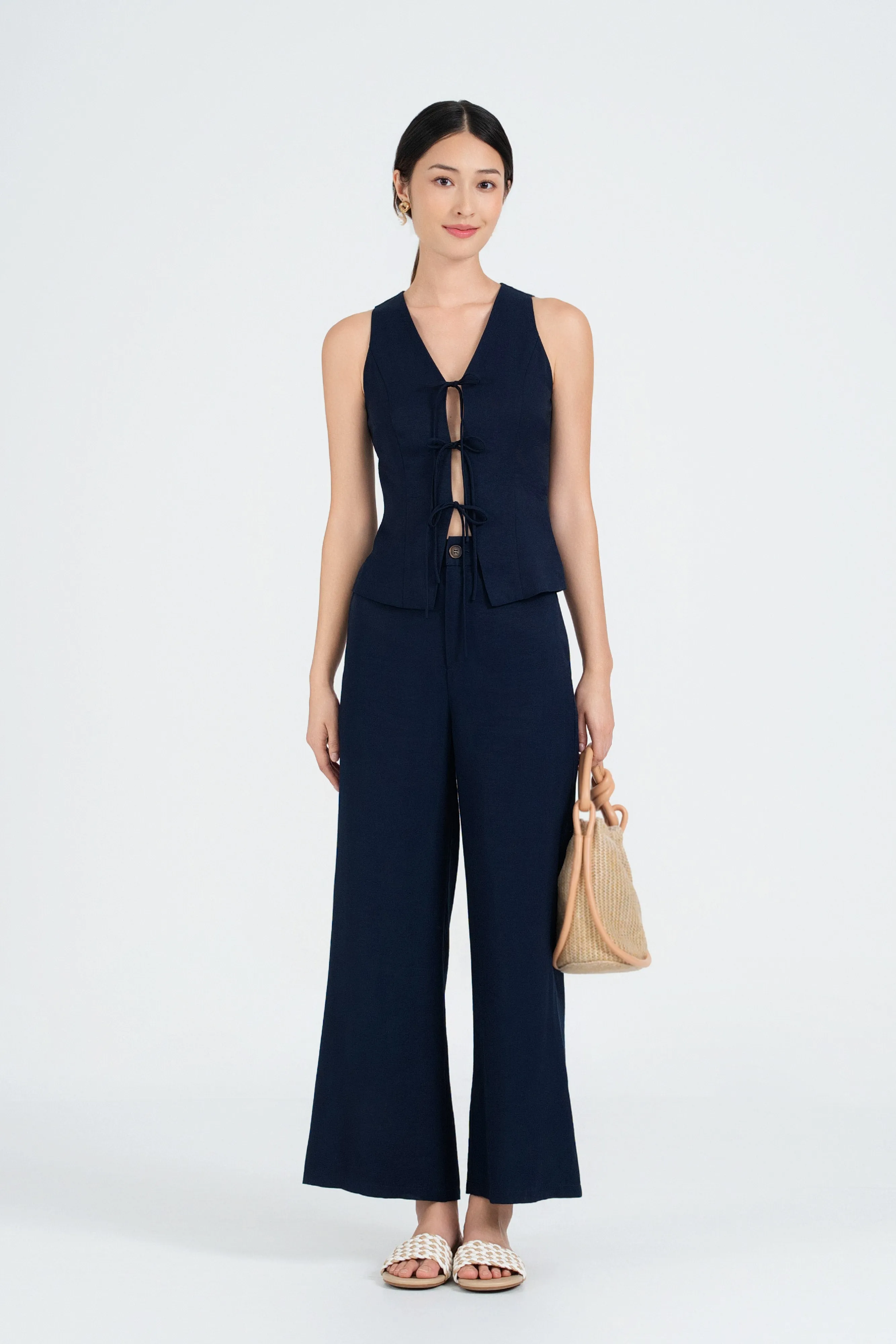 [Backorder] Diane Tie-Front Vest Top in Midnight Blue (with a detachable button placket)