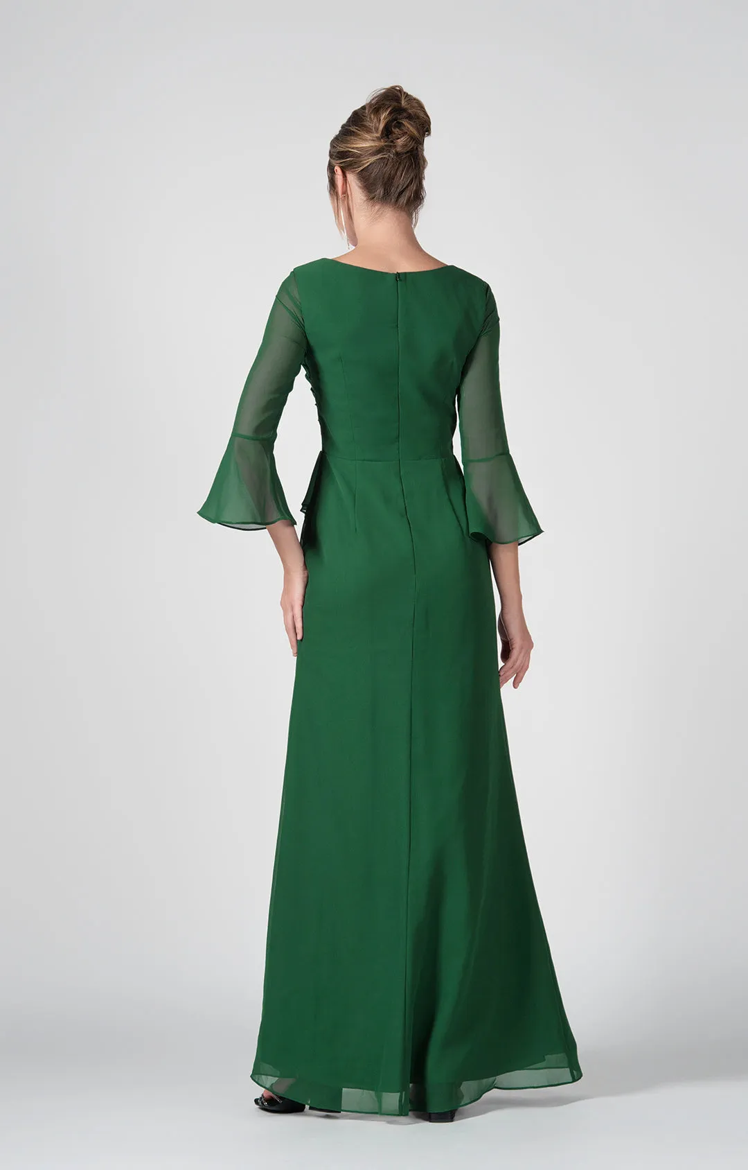 Bateau Neck Sheer Sleeve Split Maxi Dresses