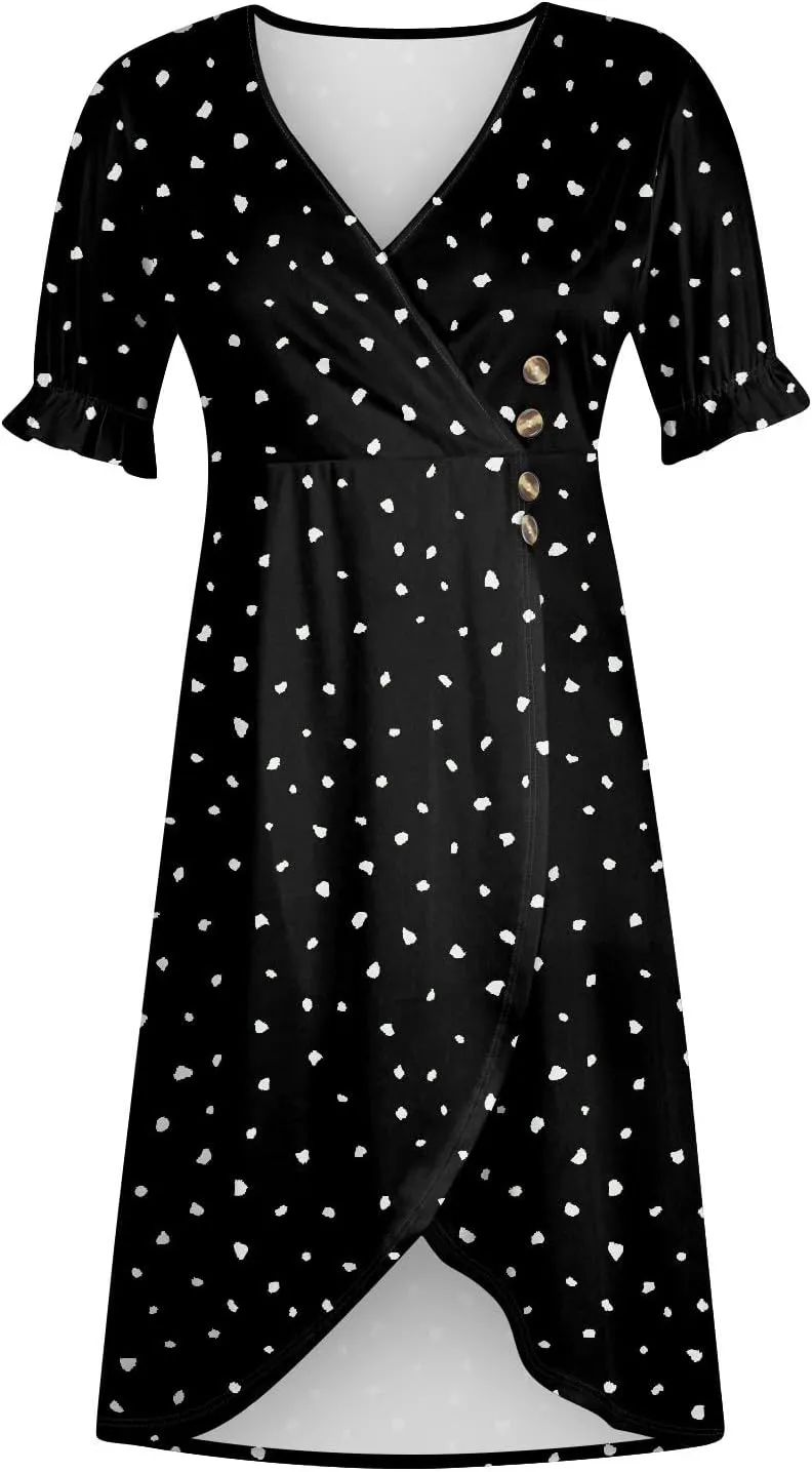 Beach Dress Women Vintage Flower Petite Wrap Dress Casual Bussiness Work Frocks Summer Vacation Clothes