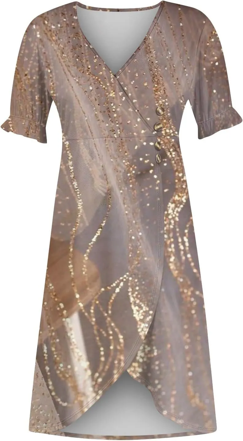 Beach Dress Women Vintage Flower Petite Wrap Dress Casual Bussiness Work Frocks Summer Vacation Clothes