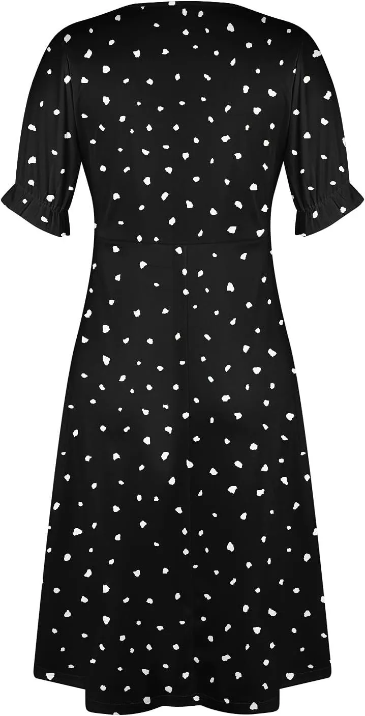 Beach Dress Women Vintage Flower Petite Wrap Dress Casual Bussiness Work Frocks Summer Vacation Clothes