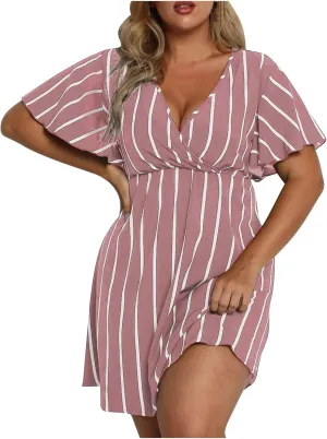 Beach Dresses for Womens Vacation Short Batwing Sleeve V Neck Summer Trendy Dress Floral Ruffle Boho Mini Sundress