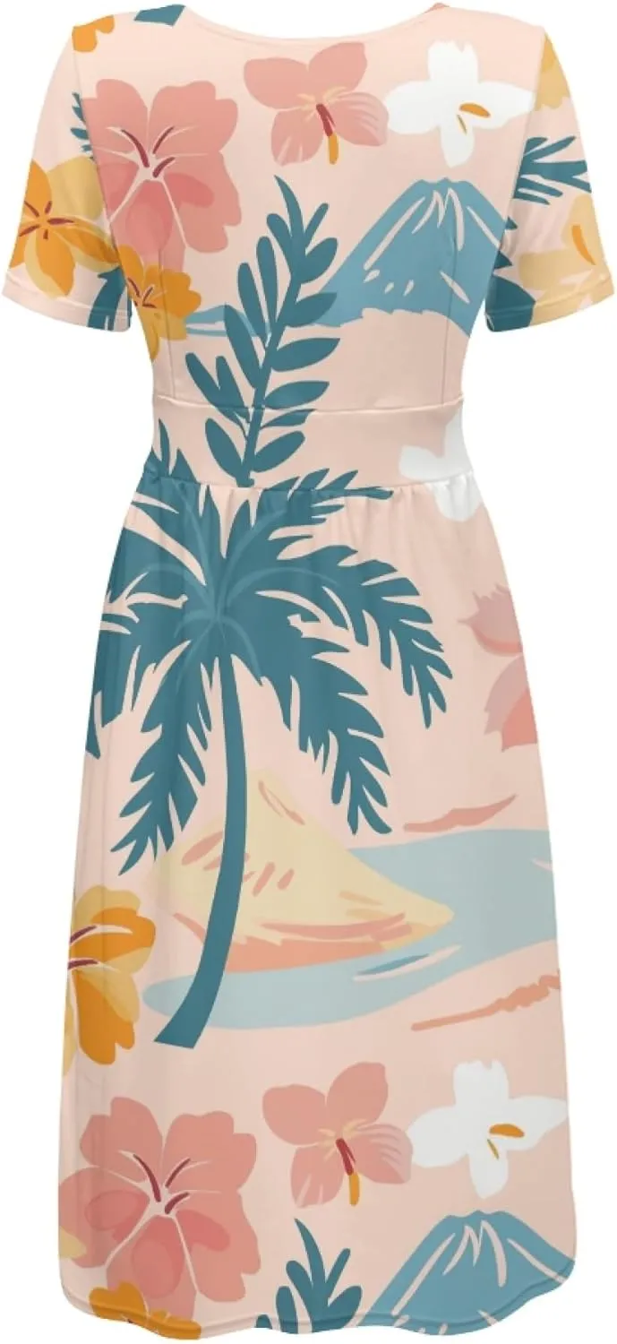 Beach Sundresses for Curvy Womens Summer Casual Plus Size T Shirt Dress Boho Floral Butterfly Vacation Cocktail Dress