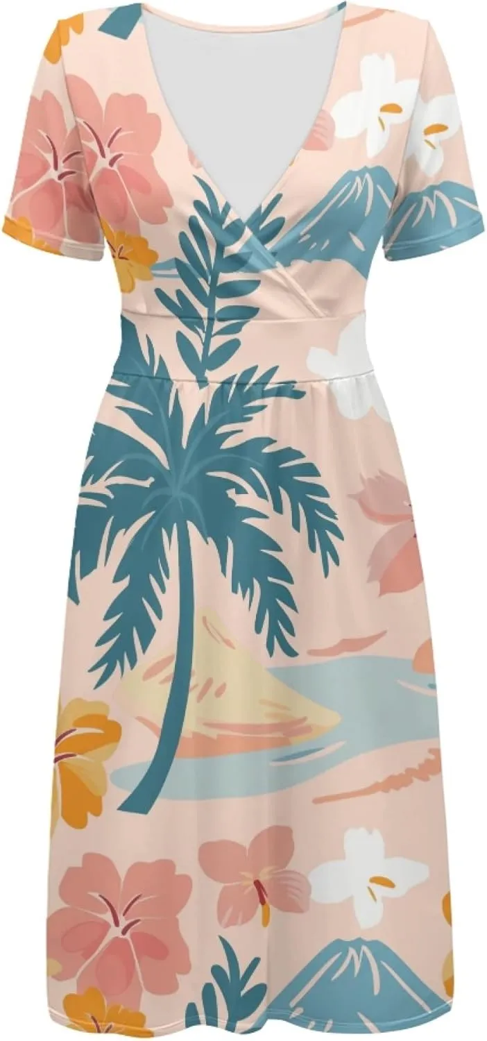Beach Sundresses for Curvy Womens Summer Casual Plus Size T Shirt Dress Boho Floral Butterfly Vacation Cocktail Dress