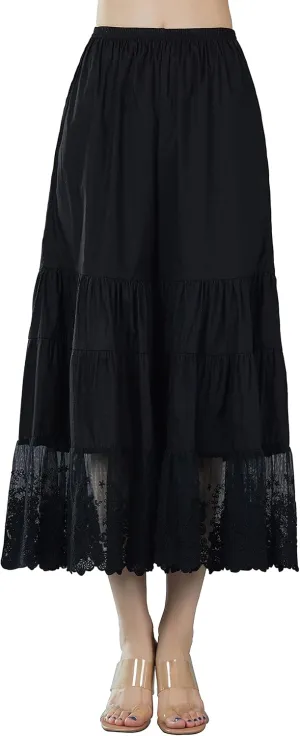 BEAUTELICATE Women Cotton Batiste Culotte Slip Pettipants Lace Trim Vintage Wide Leg Half Slip