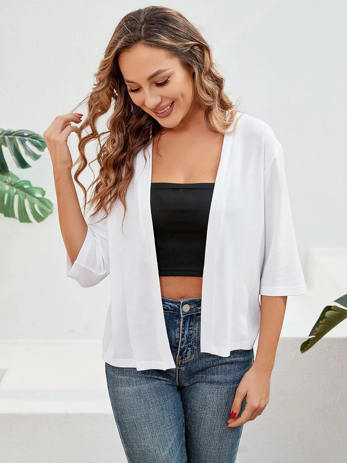 BENANCY Women 3/4 Sleeves Bolero Shrugs Open Front Lightweight Cardigan