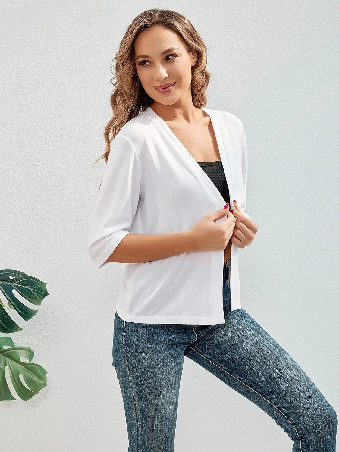 BENANCY Women 3/4 Sleeves Bolero Shrugs Open Front Lightweight Cardigan