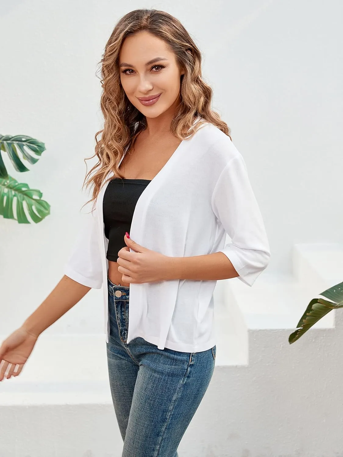 BENANCY Women 3/4 Sleeves Bolero Shrugs Open Front Lightweight Cardigan