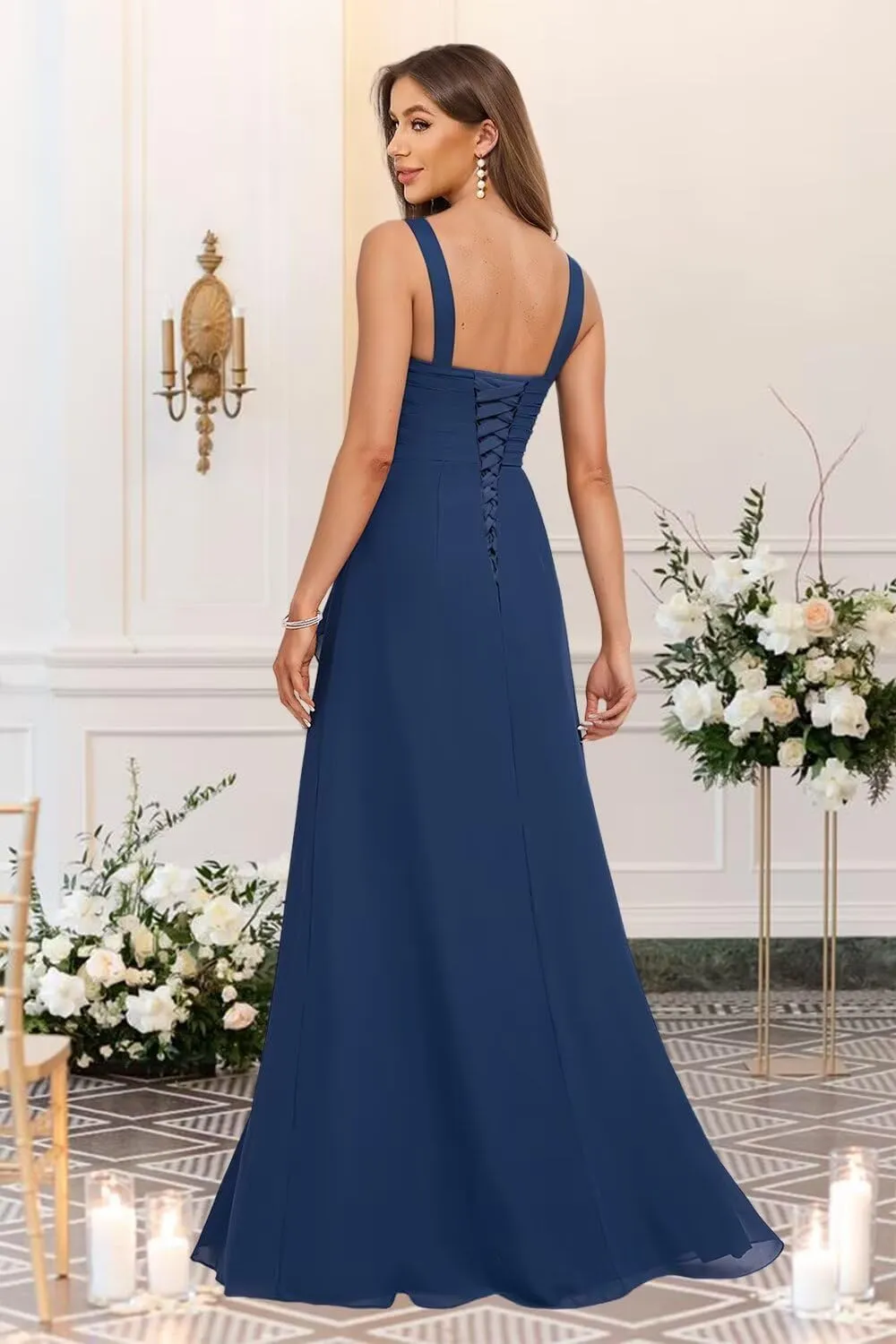 BITALY Bridesmaid Dresses for Women 2025 Chiffon Ruffle Spaghetti Straps Long A Line Bridesmaid Dress BI186