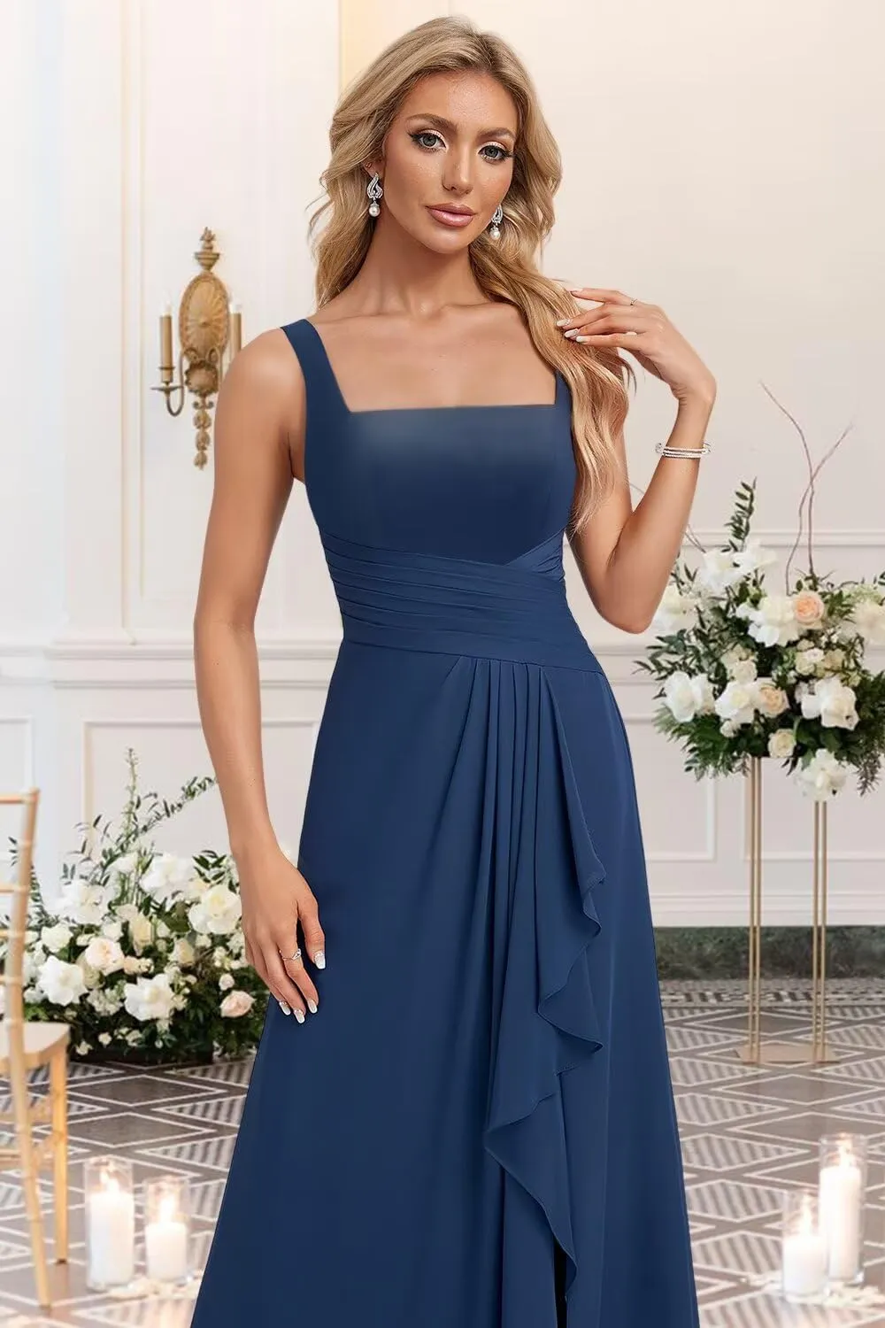 BITALY Bridesmaid Dresses for Women 2025 Chiffon Ruffle Spaghetti Straps Long A Line Bridesmaid Dress BI186