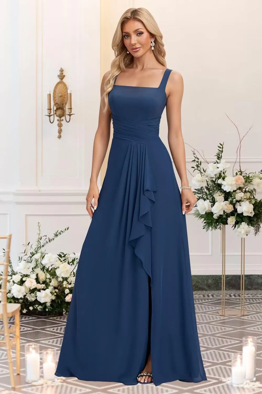 BITALY Bridesmaid Dresses for Women 2025 Chiffon Ruffle Spaghetti Straps Long A Line Bridesmaid Dress BI186