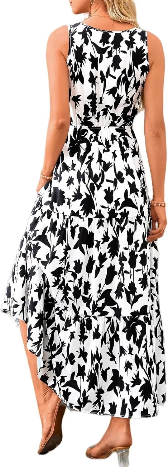 Boho Summer Dresses for Women 2025 Casual Floral Maxi Dress Sleeveless Bohemian Long Sundress Flowy Beach Dresses