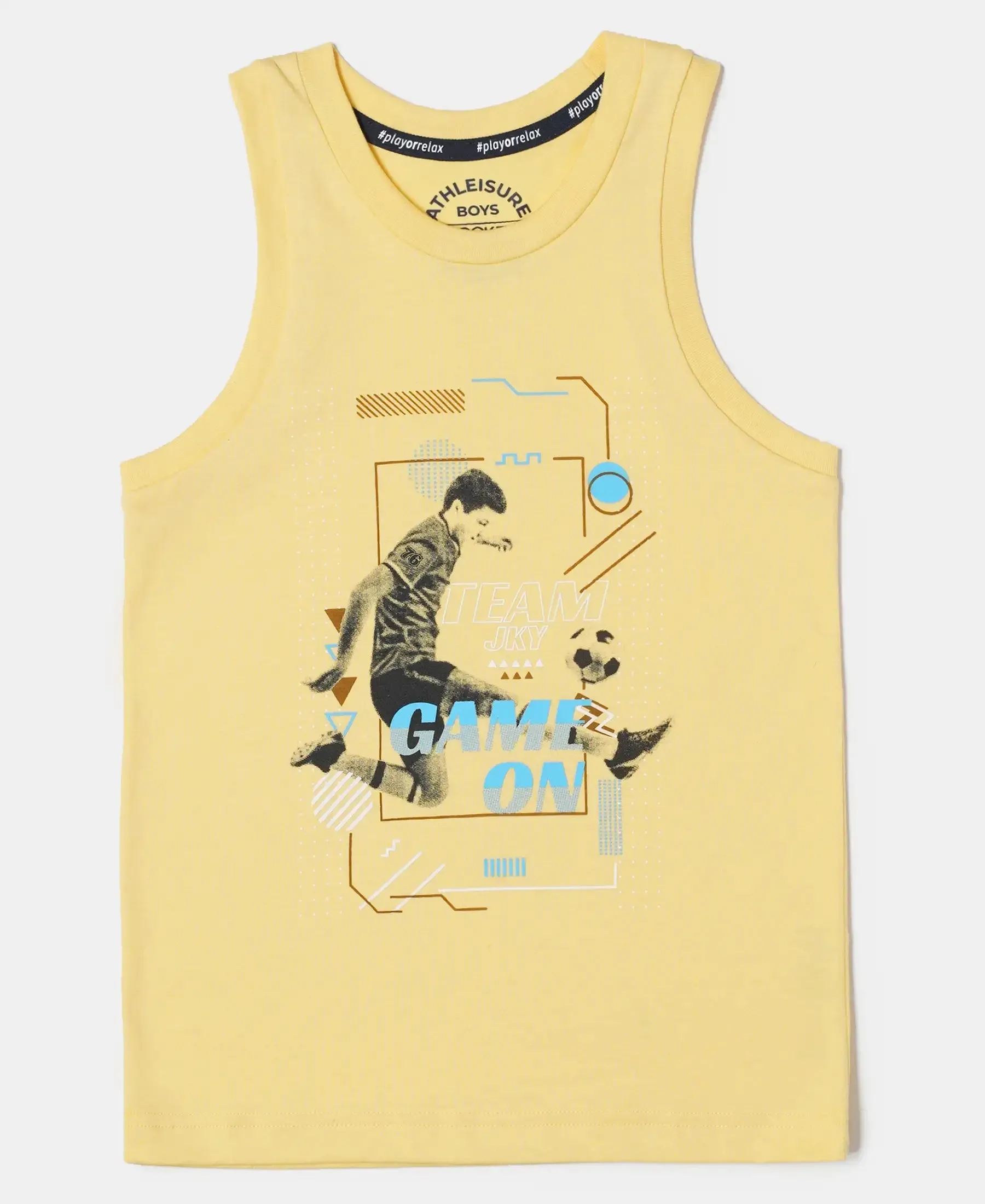 Boy's Super Combed Cotton Graphic Printed Tank Top - Malibu Blue