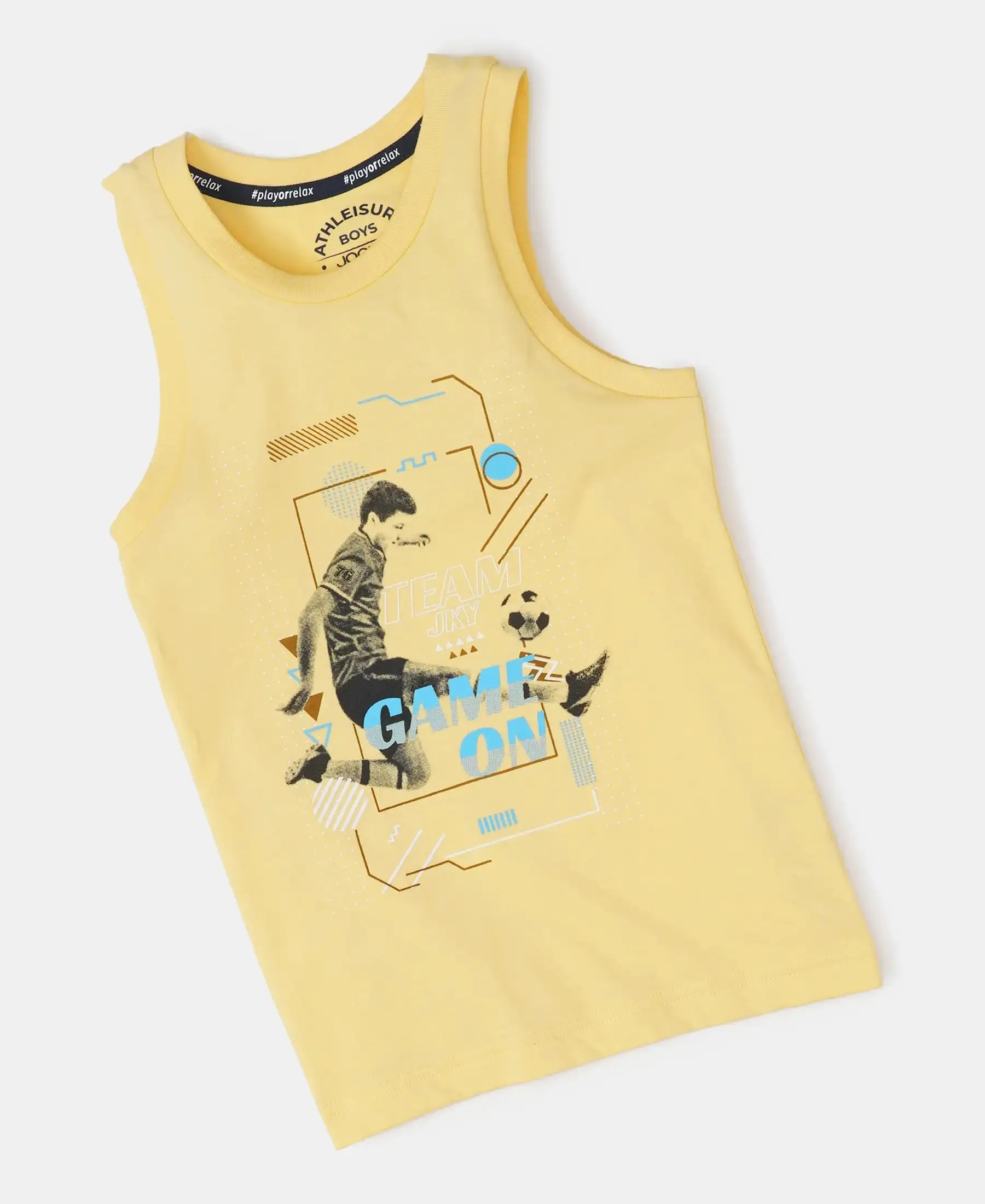 Boy's Super Combed Cotton Graphic Printed Tank Top - Malibu Blue