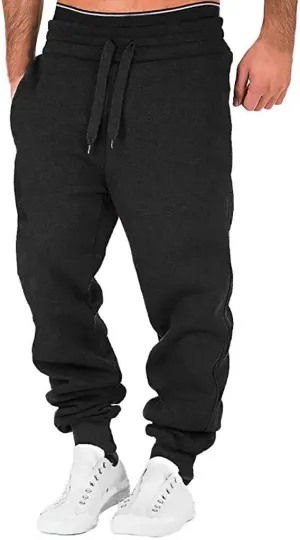 Cargo Trousers for Men Sweatpants Drawstring Stretch Elastic Waist Jogger Sports Pants Solid Color Sports Trousers