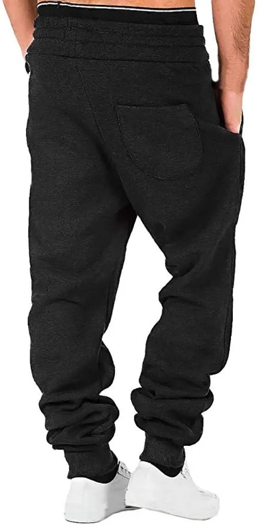 Cargo Trousers for Men Sweatpants Drawstring Stretch Elastic Waist Jogger Sports Pants Solid Color Sports Trousers
