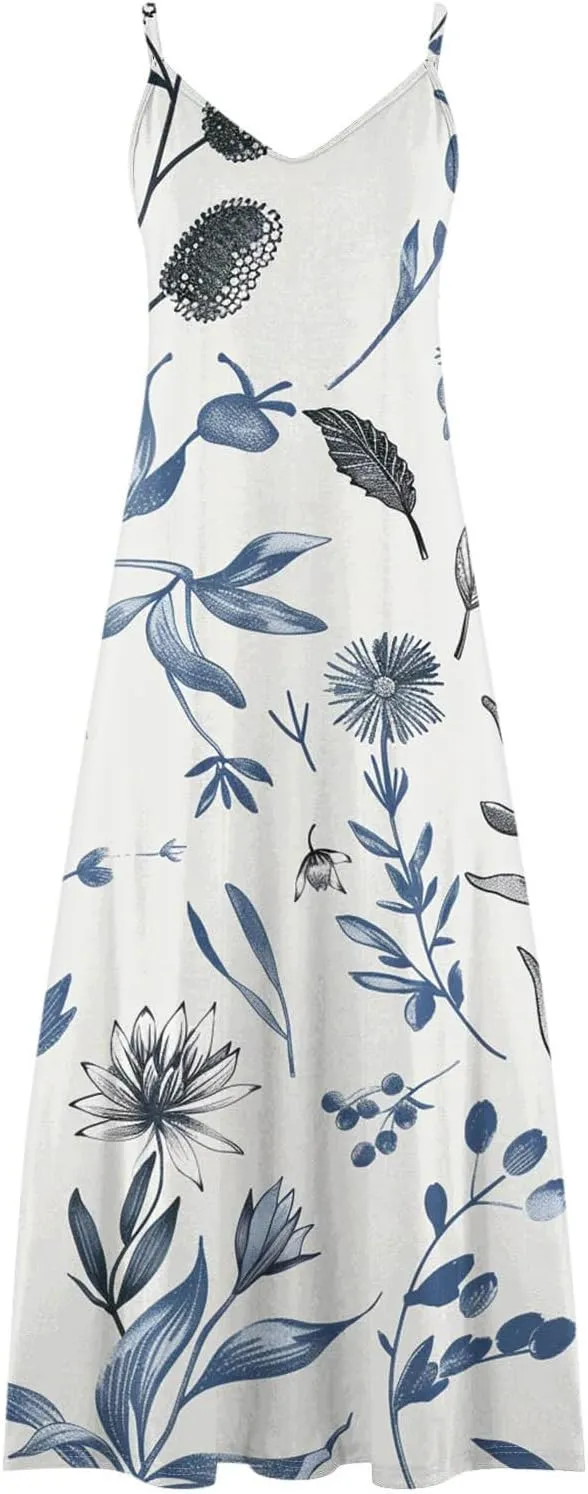 Casual Summer Dresses for Women Aline, Sleeveless Casual V Neck Ruffle Dresses, Lightweight Floral Boho Dress