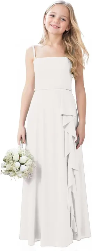 Chiffon Junior Bridesmaid Dresses with Slit Ruffle Spaghetti Straps A Line Flower Girl Formal Dress for Wedding