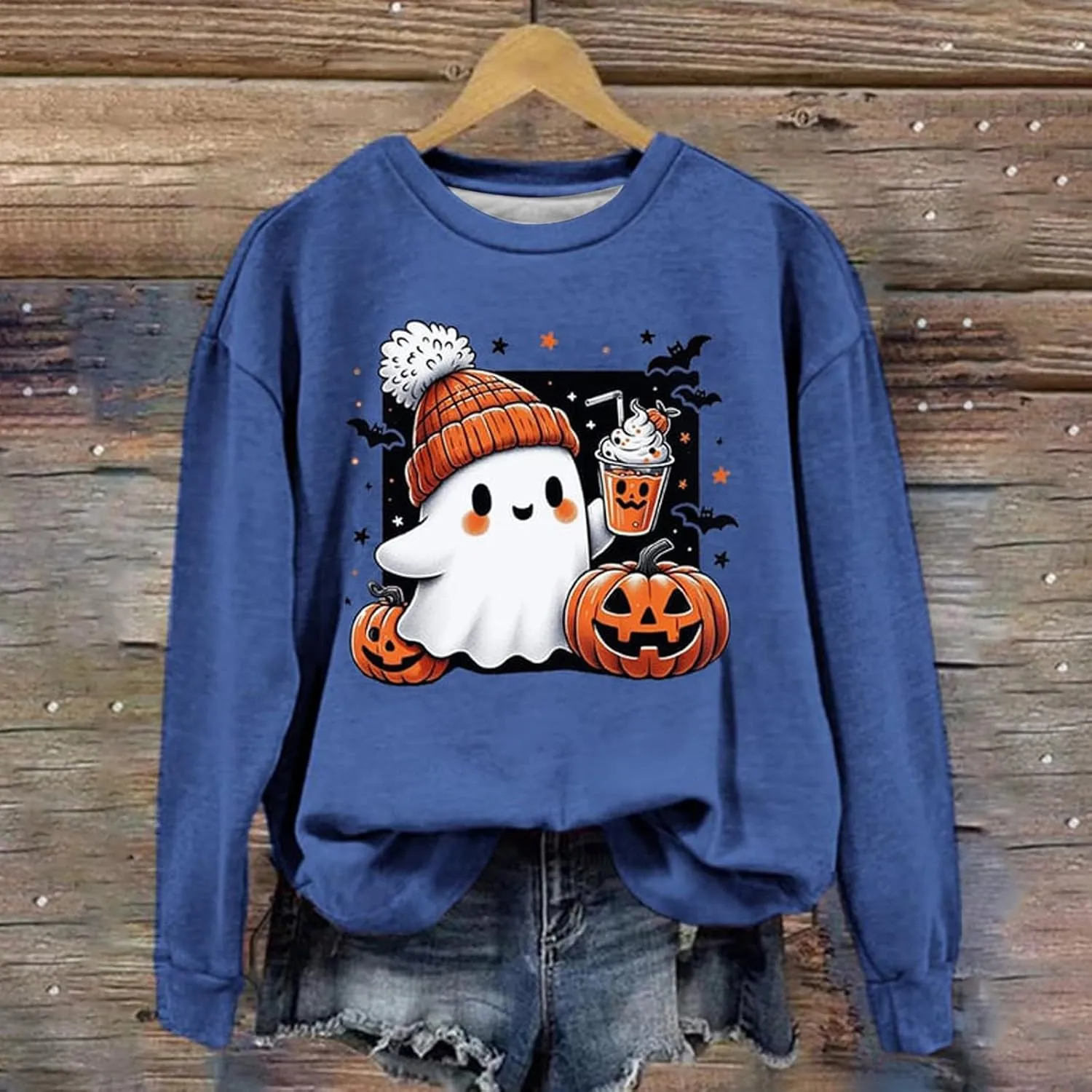 Christmas Halloween Sweatshirts For Women Pumpkin Ghost Pullover Sweater Cute Trendy Sweatshirt Funny Graphic Clothes