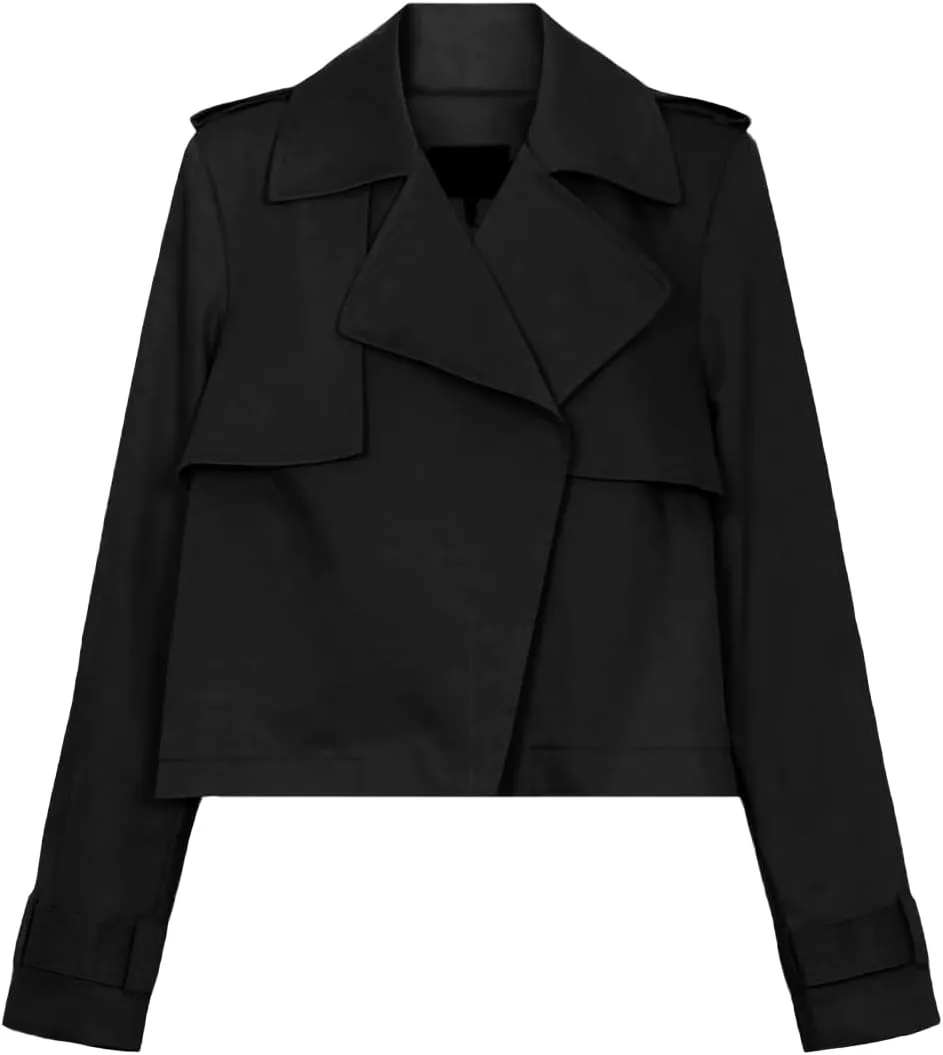 Cicy Bell Womens Cropped Trench Coat Casual Long Sleeve Notched Lapel Blazer Jacket