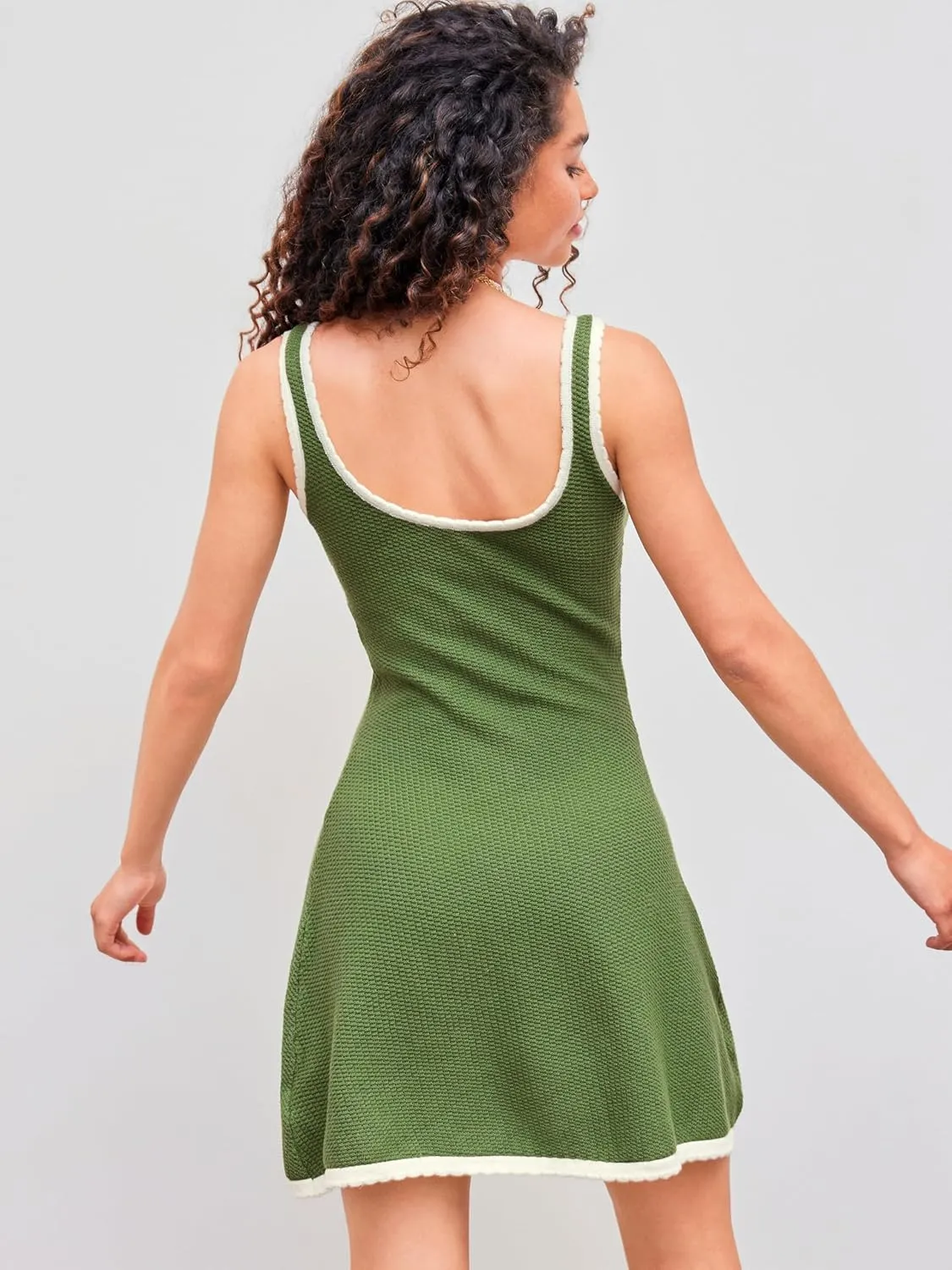 CIDER Knit Mini Dress V Neck Knotted Sleeveless Party Dress Middle Waist Dresses