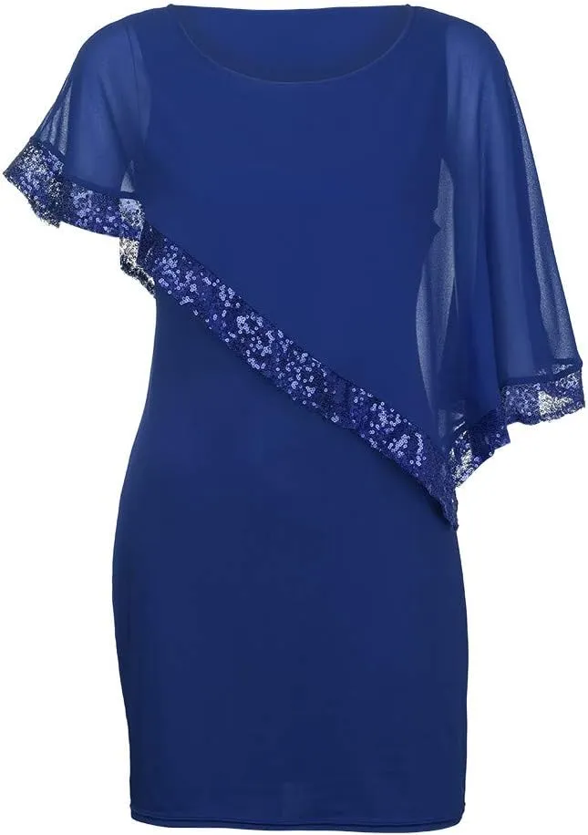 Cocktail Party Dress Women Elegant Cape Sleeve Chiffon Evening Dress Sleeveless Wedding Guest Pencil Dress Plus Size