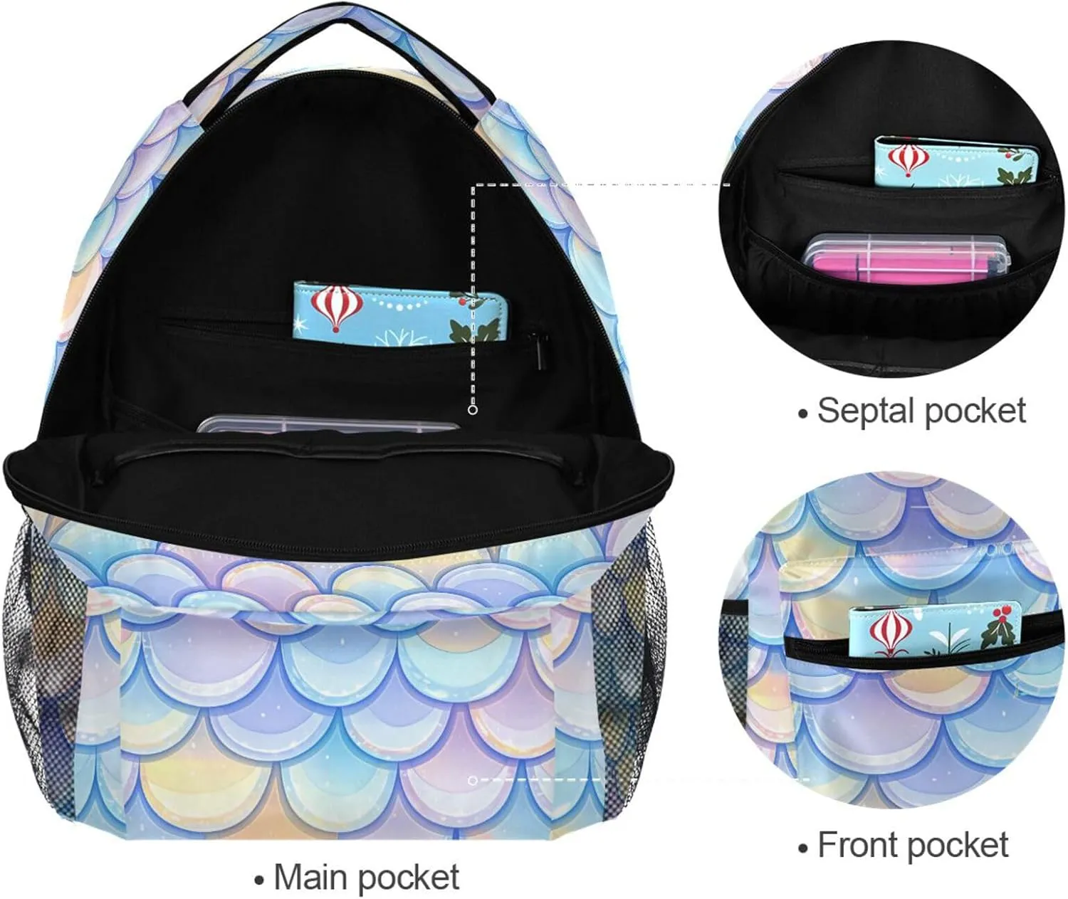 Cool Backpacks for Women Men Fashion Vintage Daypacks with Chest Strap for Travel Trip Rainbow Fish Scale Shimmering
