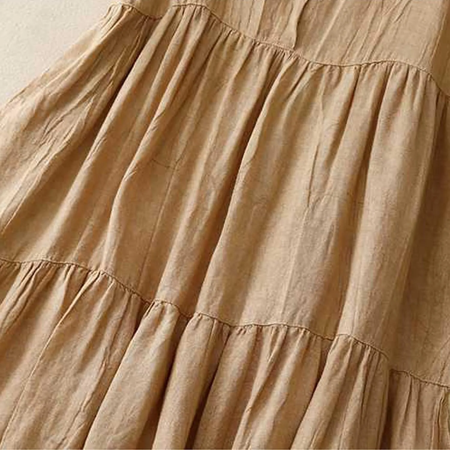 Cotton Linen Sundress for Women Summer Casual Spaghetti Strap Sleeveless Ruffle Tiered Beach Flowy Long Dresses Lightweight